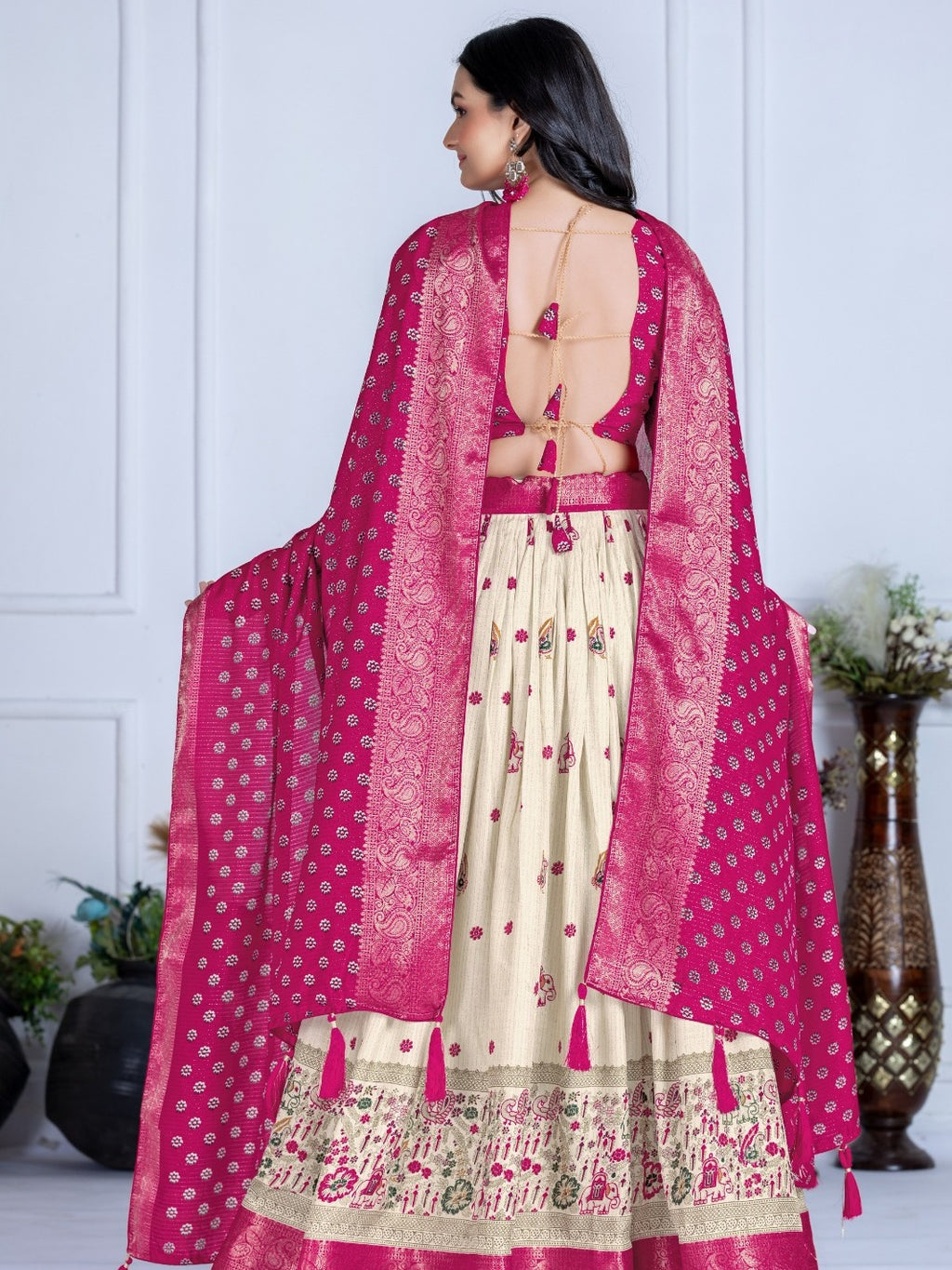 Monteliv Pink Jacquard Lehenga Set