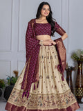 Monteliv Wine Jacquard Lehenga Set