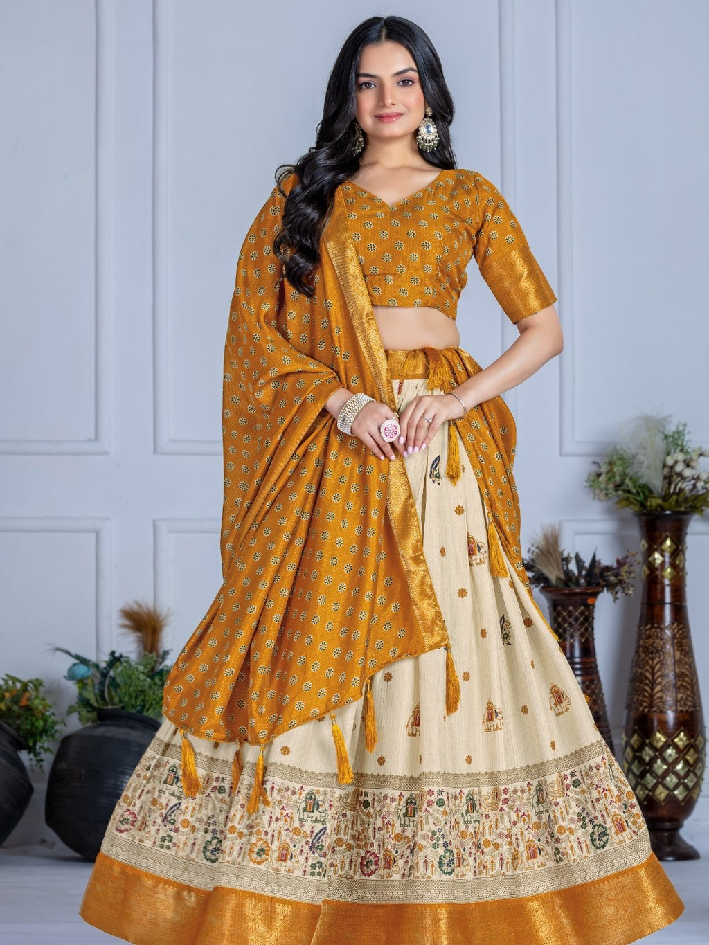 Monteliv Yellow Jacquard Lehenga Set