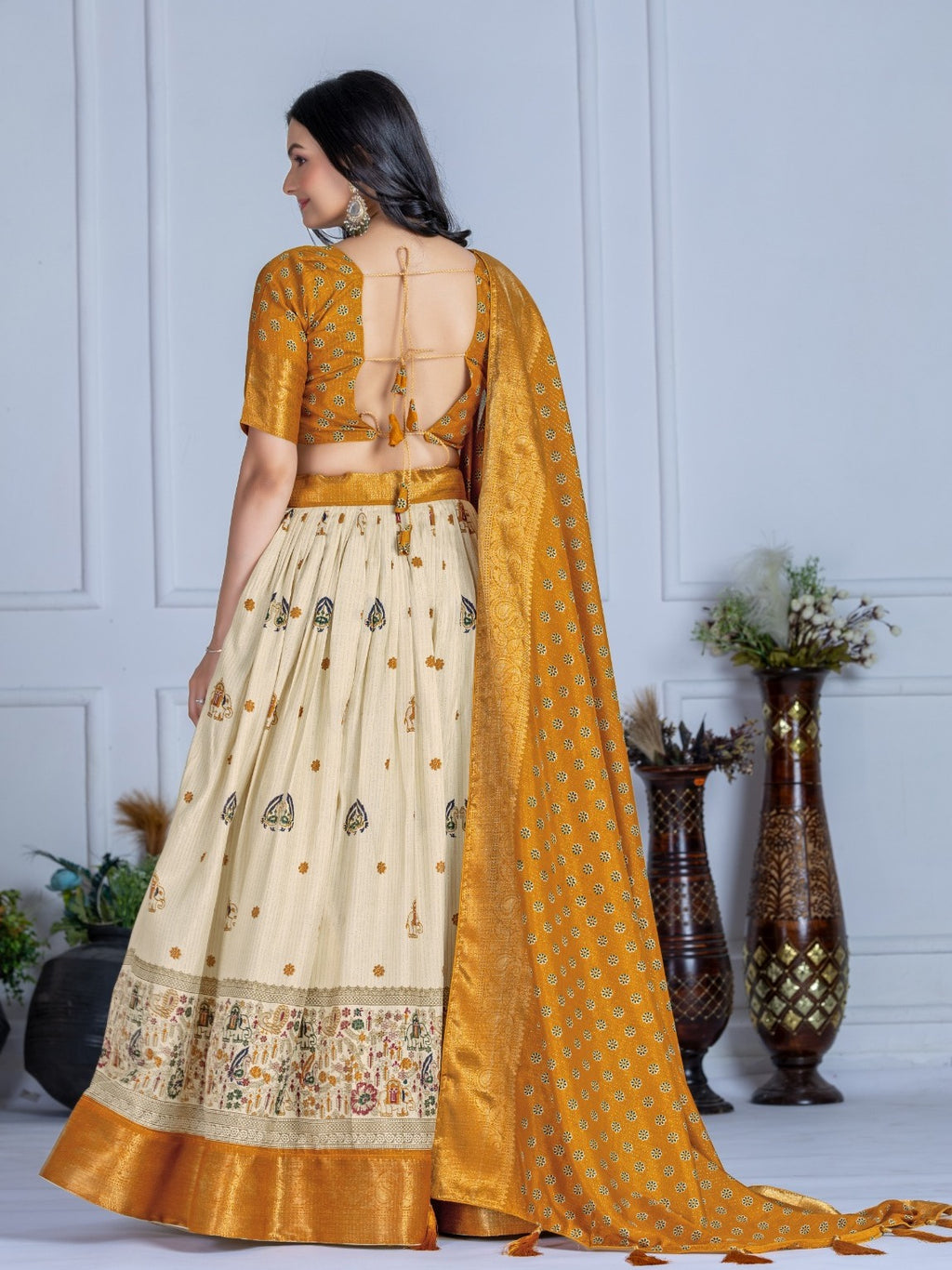 Monteliv Yellow Jacquard Lehenga Set
