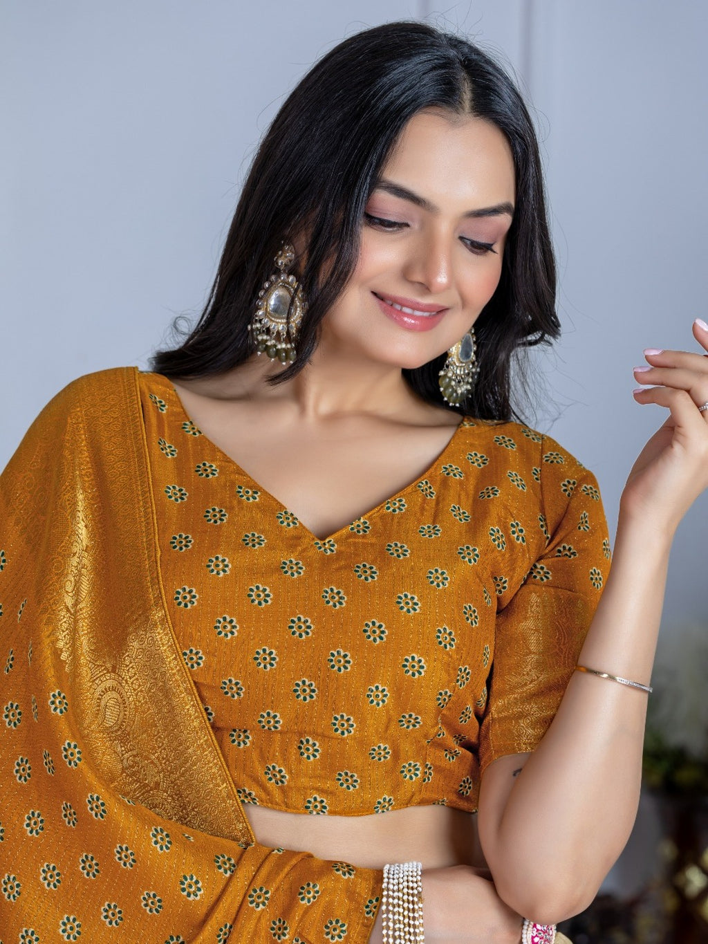 Monteliv Yellow Jacquard Lehenga Set