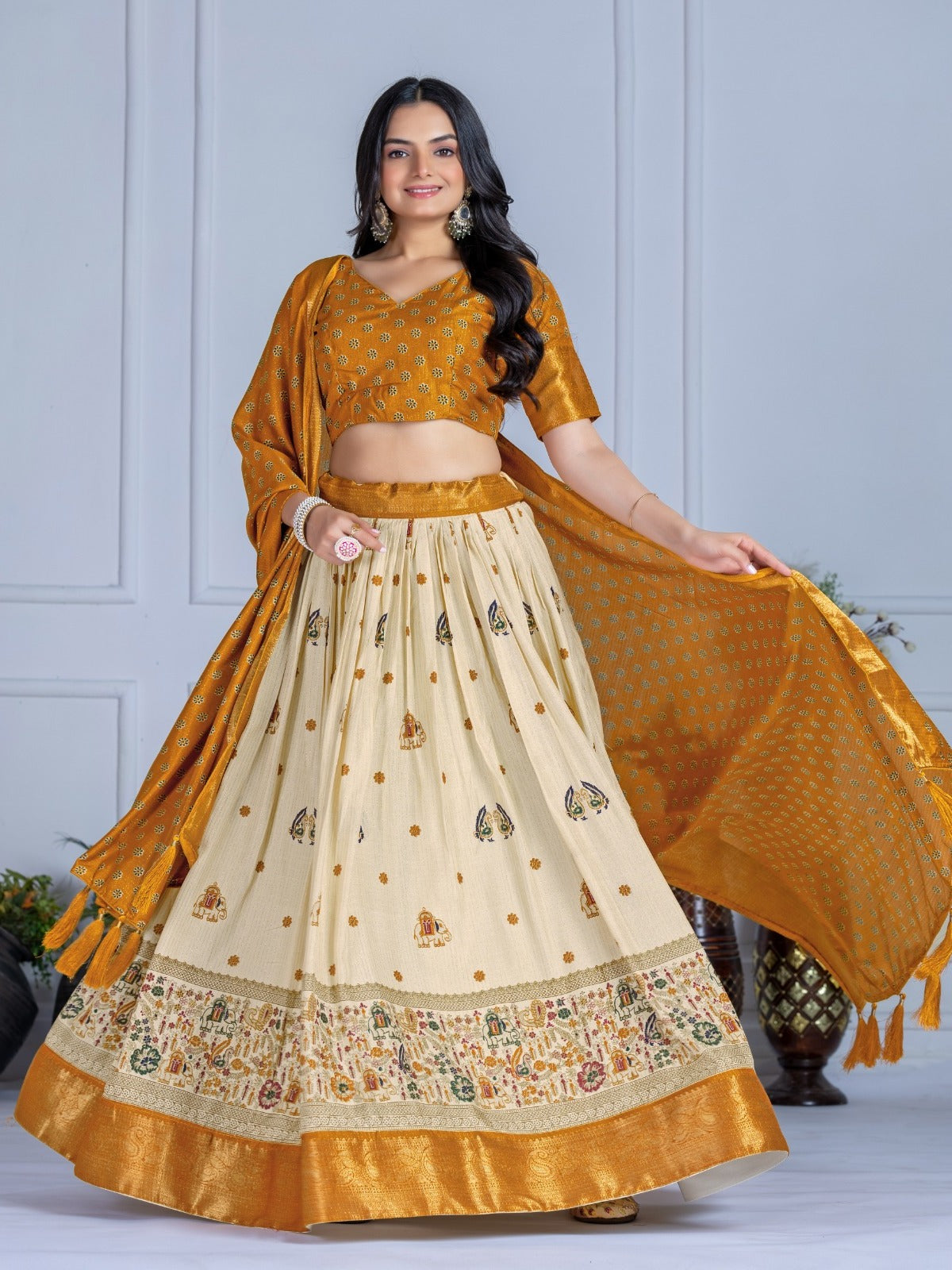 Monteliv Yellow Jacquard Lehenga Set