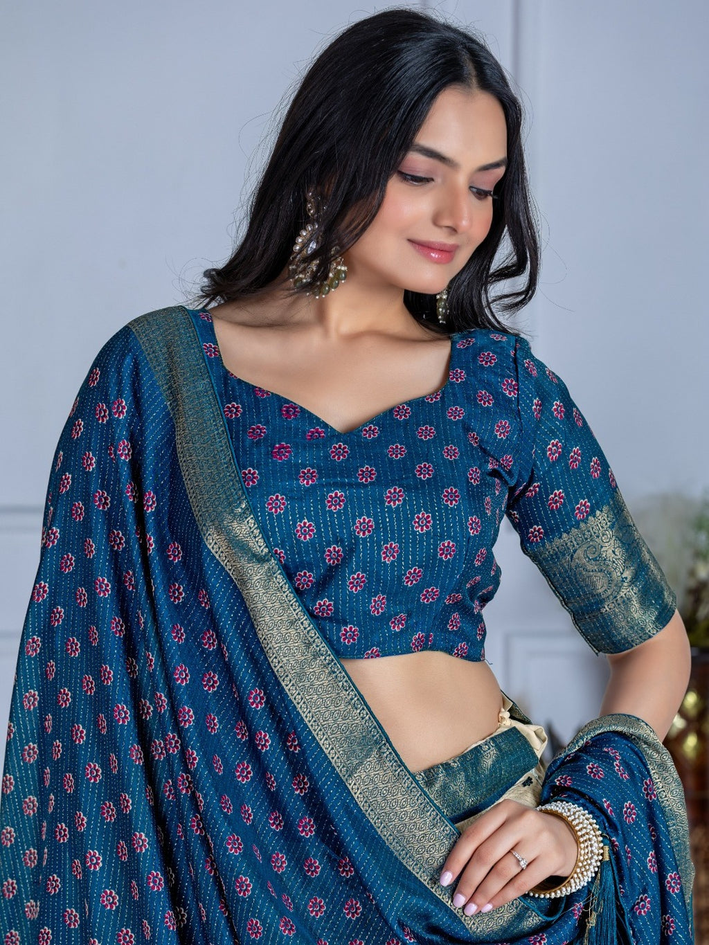 Monteliv Blue Jacquard Lehenga Set