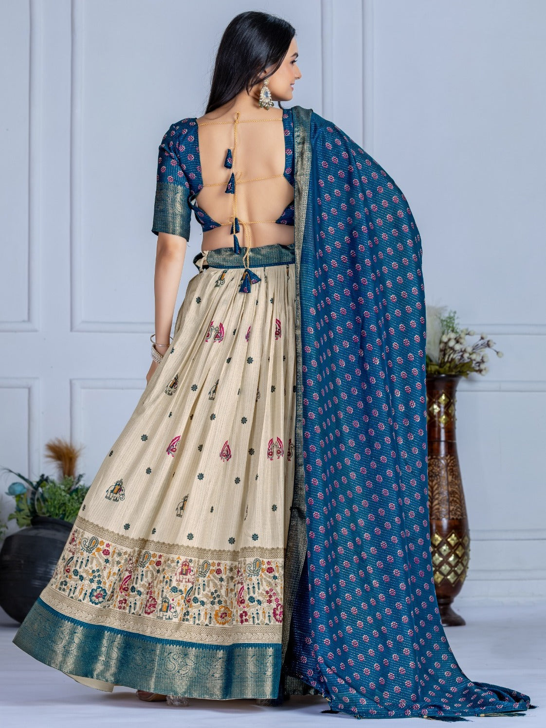 Monteliv Blue Jacquard Lehenga Set
