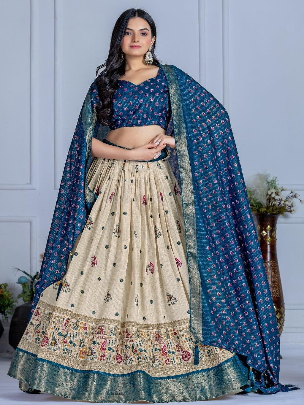 Monteliv Blue Jacquard Lehenga Set