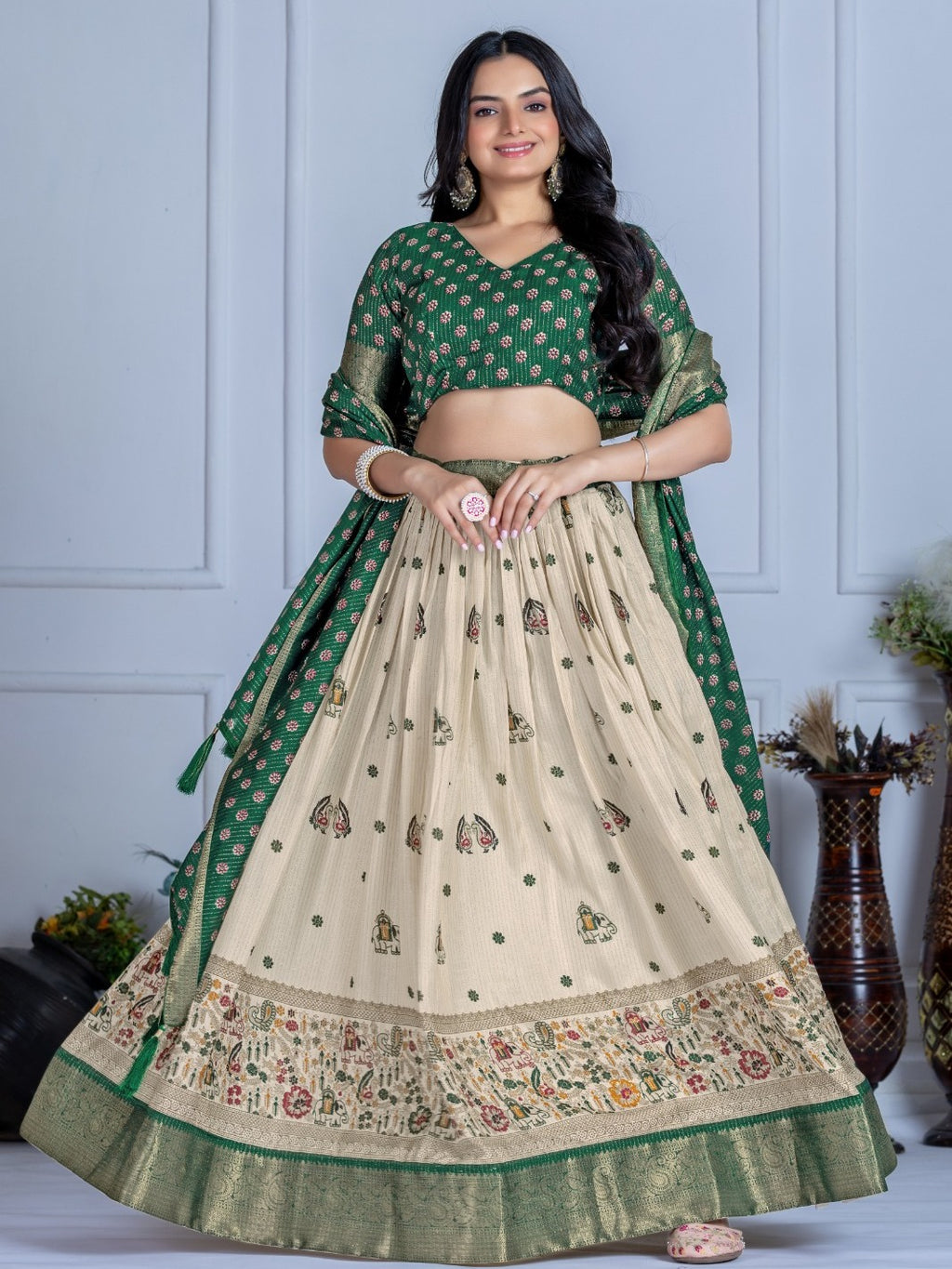 Monteliv Green Jacquard Lehenga Set