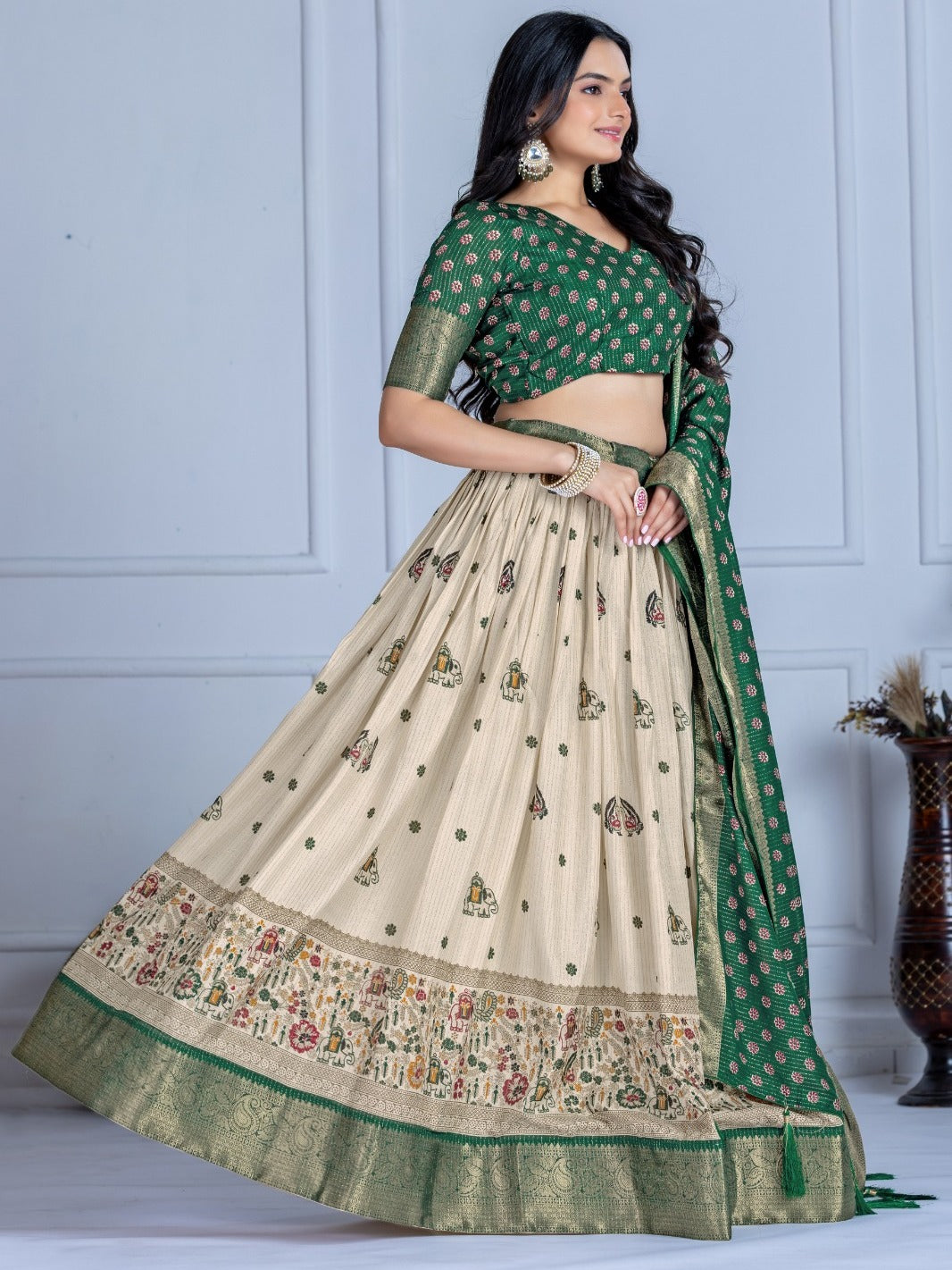 Monteliv Green Jacquard Lehenga Set