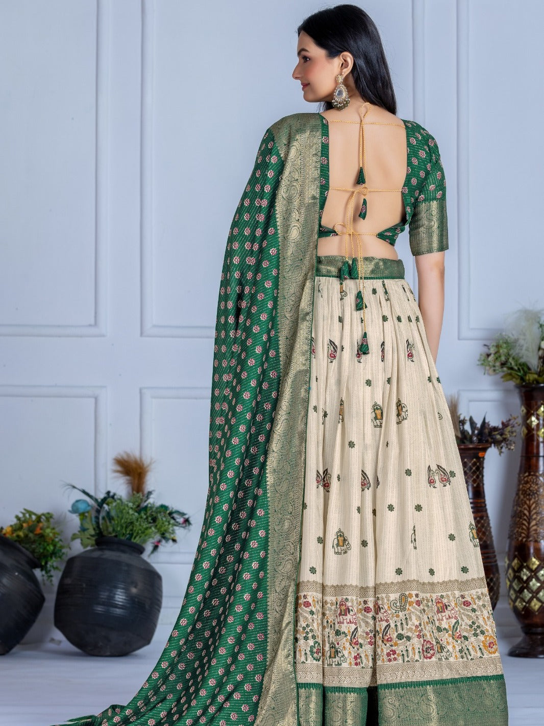 Monteliv Green Jacquard Lehenga Set