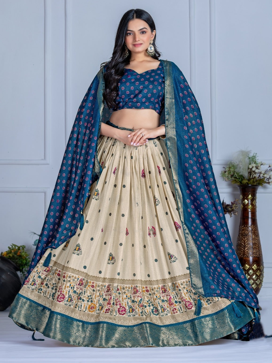 Monteliv Blue Jacquard Lehenga Set