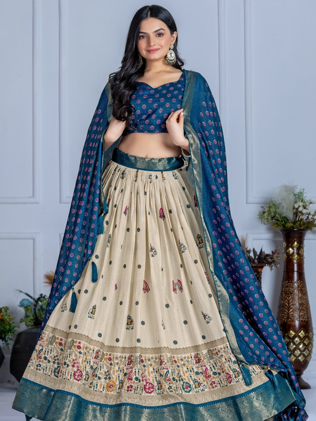 Monteliv Blue Jacquard Lehenga Set