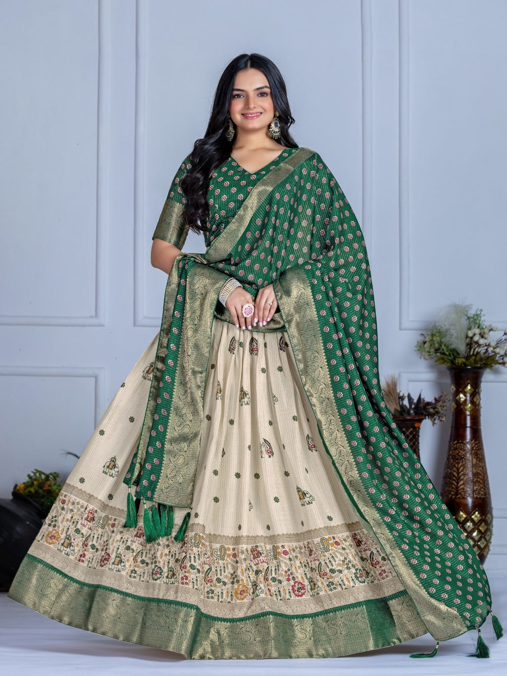 Monteliv Green Jacquard Lehenga Set