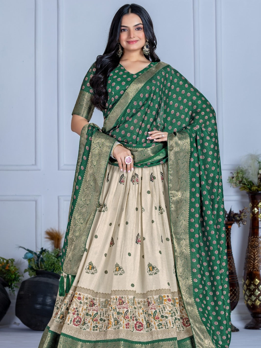 Monteliv Green Jacquard Lehenga Set