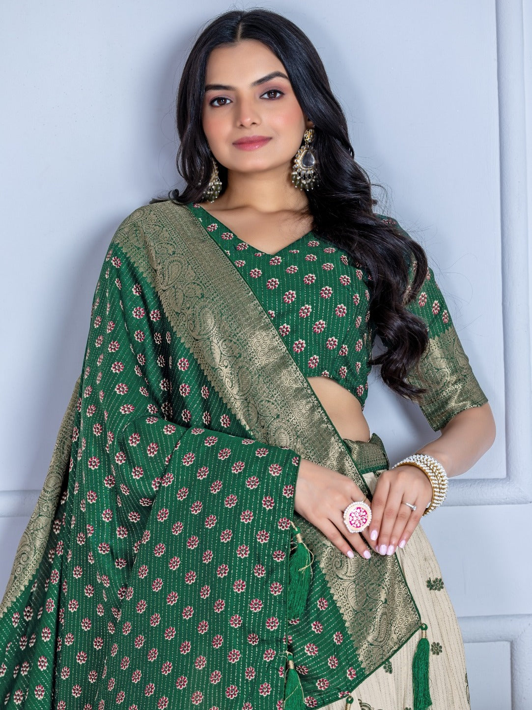 Monteliv Green Jacquard Lehenga Set