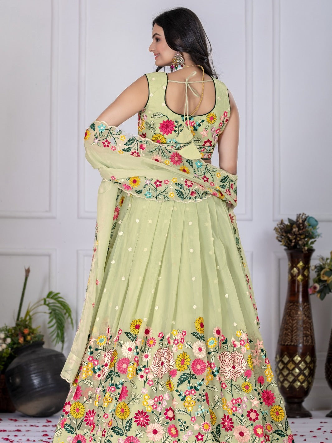 Pastel Green Embroidered Lehenga Set
