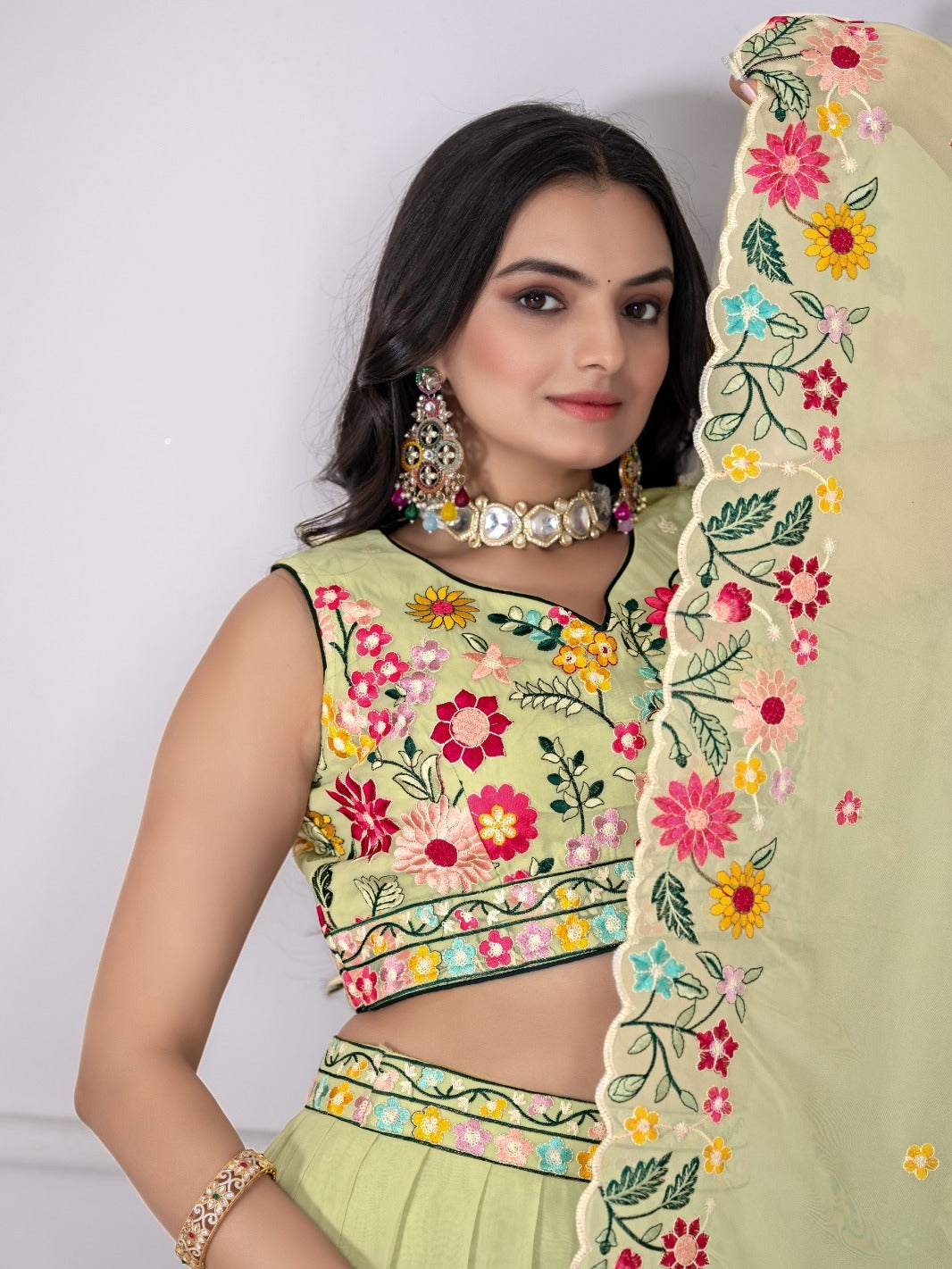 Pastel Green Embroidered Lehenga Set