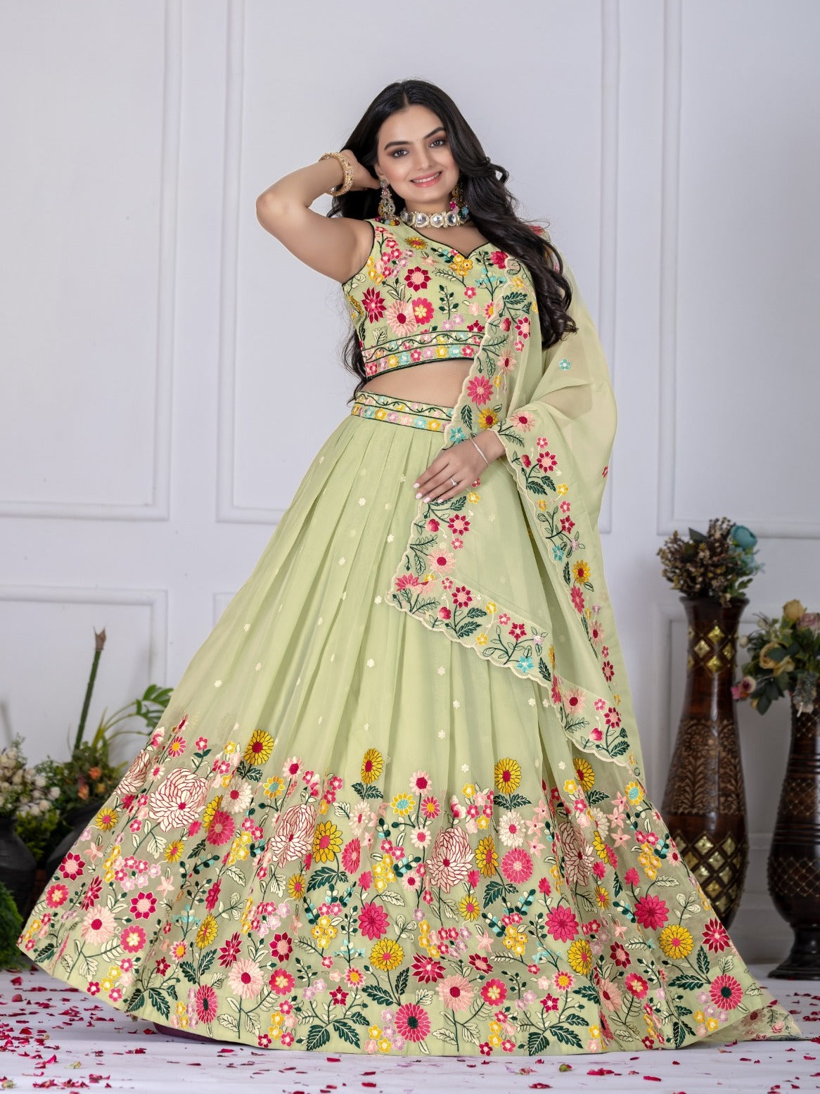 Pastel Green Embroidered Lehenga Set