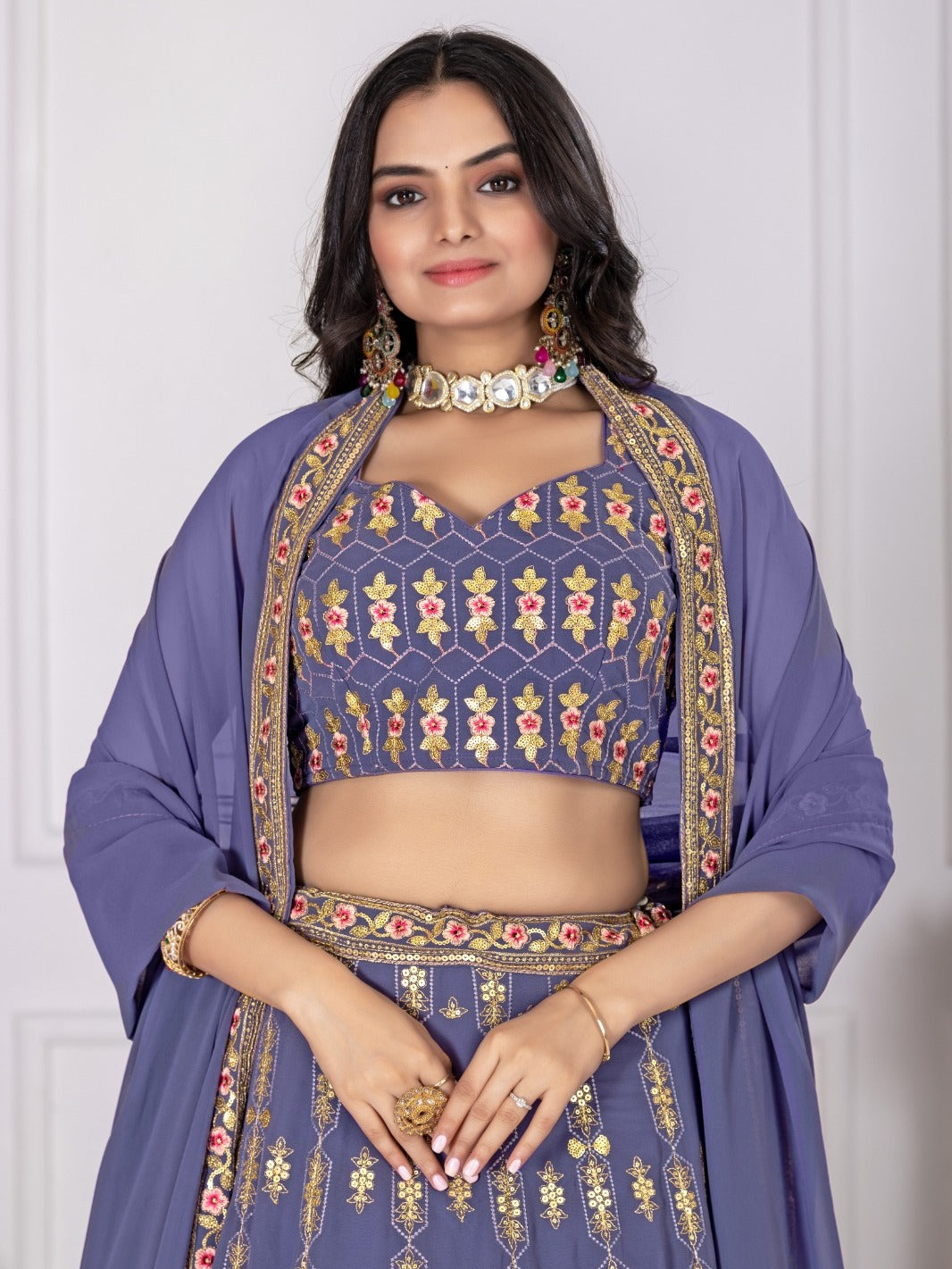 Lavender Embroidered Lehenga Set