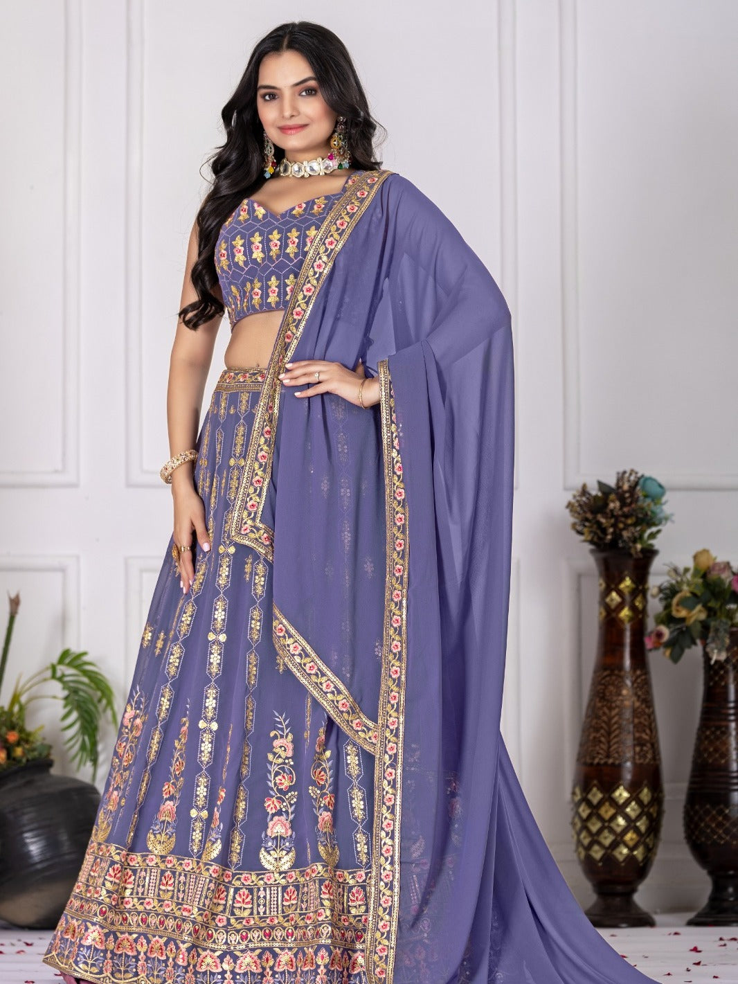 Lavender Embroidered Lehenga Set