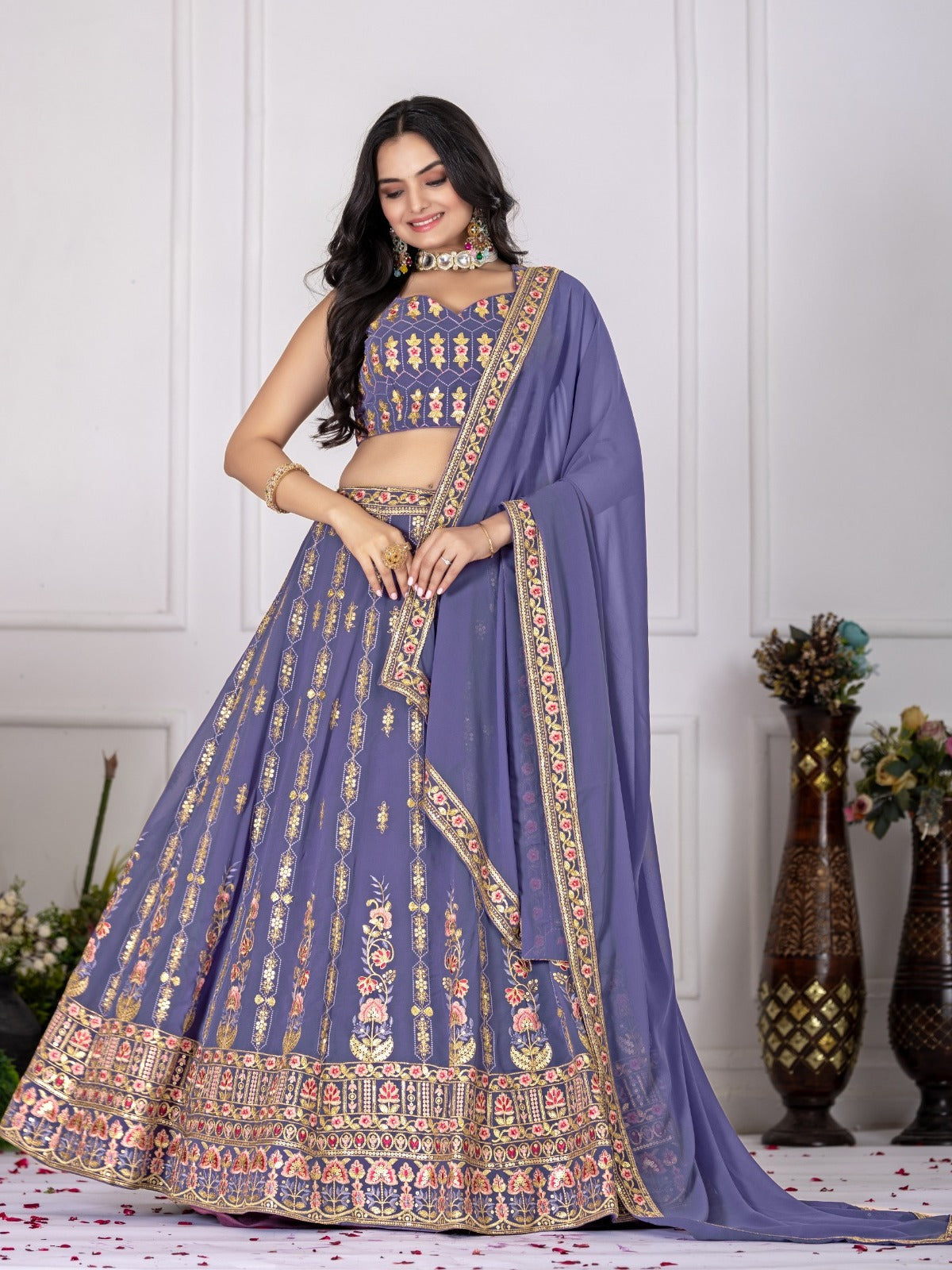 Lavender Embroidered Lehenga Set