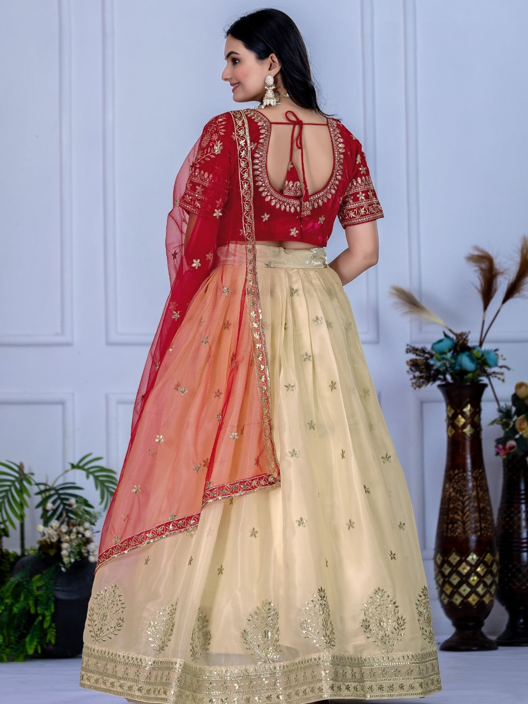 Monteliv Off White Embroidered Lehenga Set