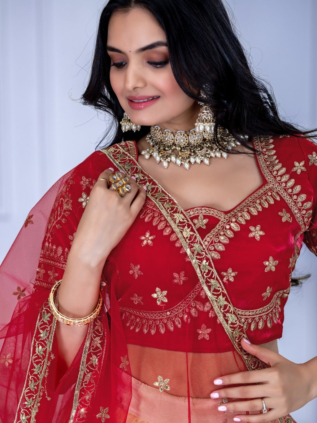Monteliv Off White Embroidered Lehenga Set