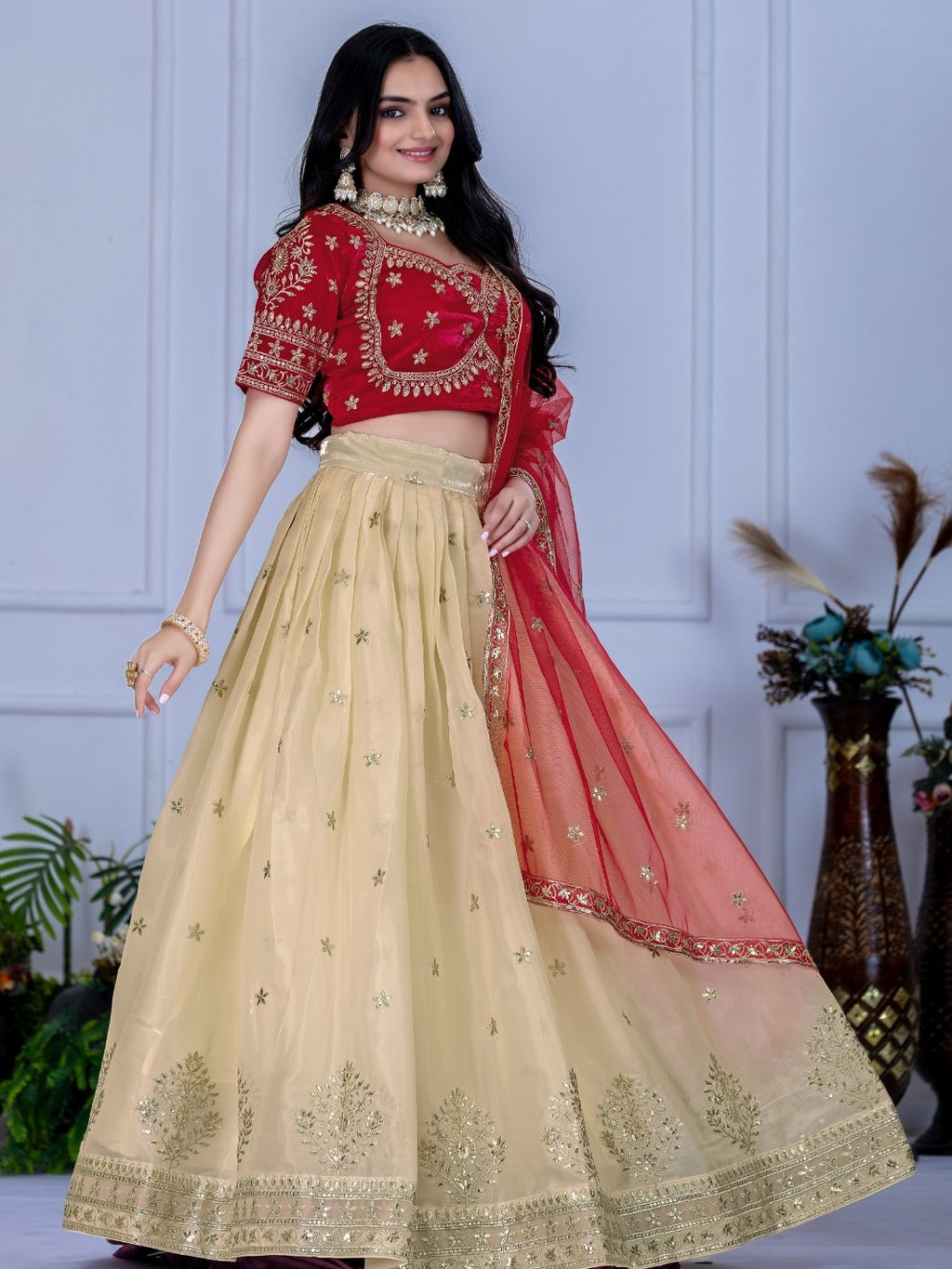 Monteliv Off White Embroidered Lehenga Set