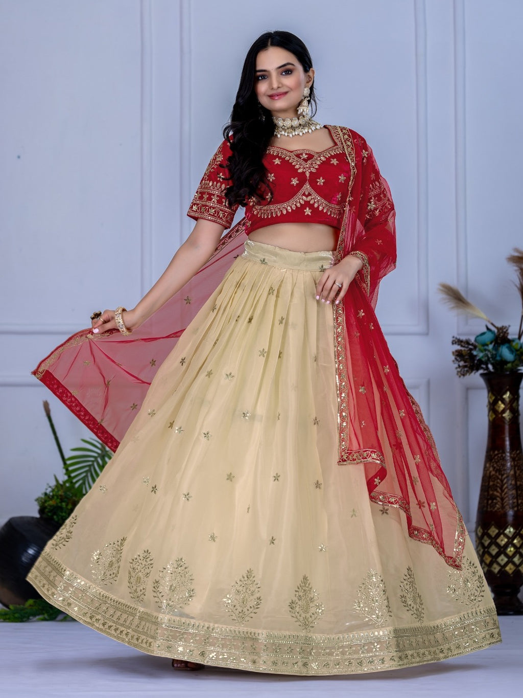 Monteliv Off White Embroidered Lehenga Set