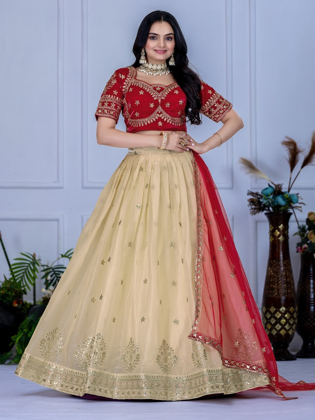 Monteliv Off White Embroidered Lehenga Set