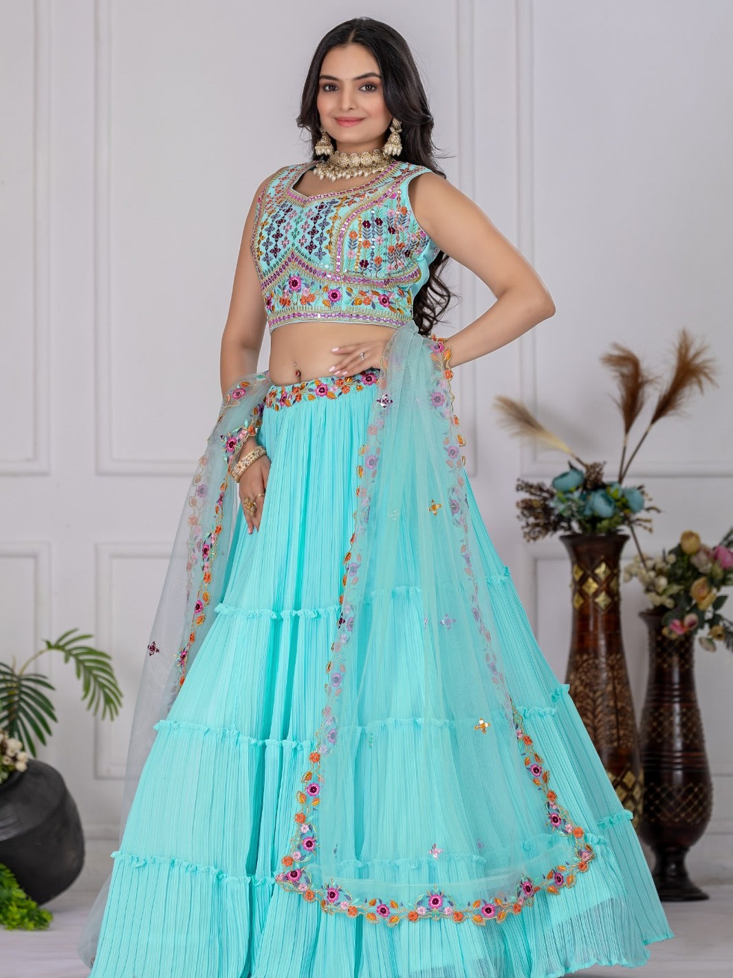 Sky Blue Premium Lehenga Choli Set