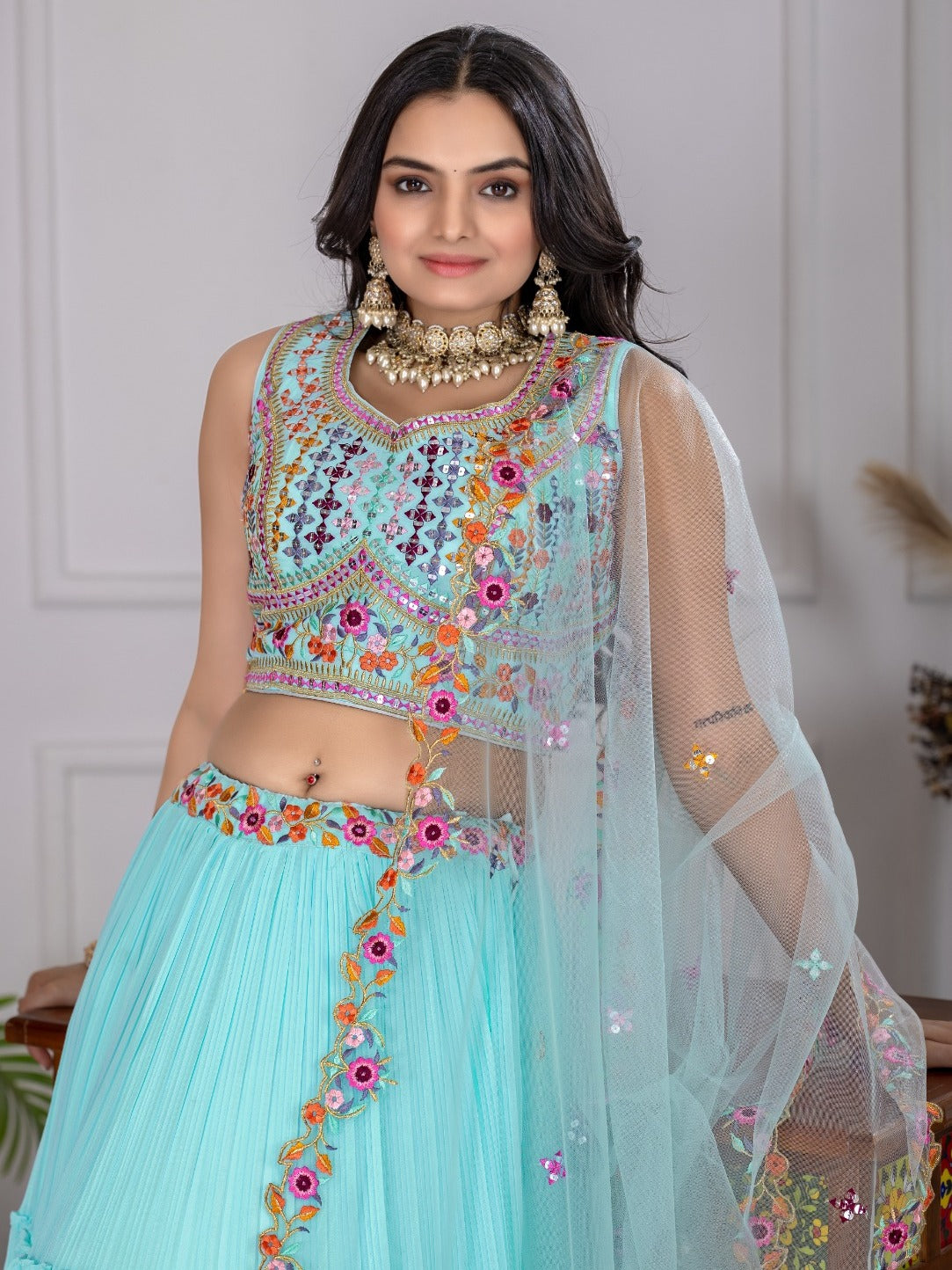 Sky Blue Premium Lehenga Choli Set