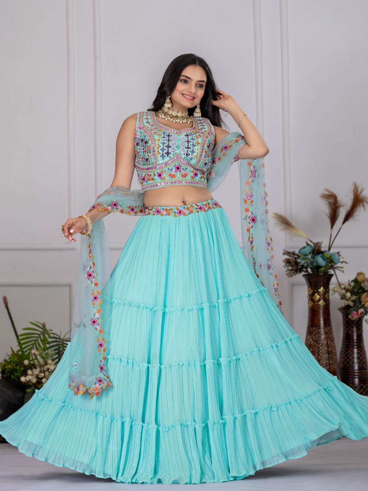 Sky Blue Premium Lehenga Choli Set