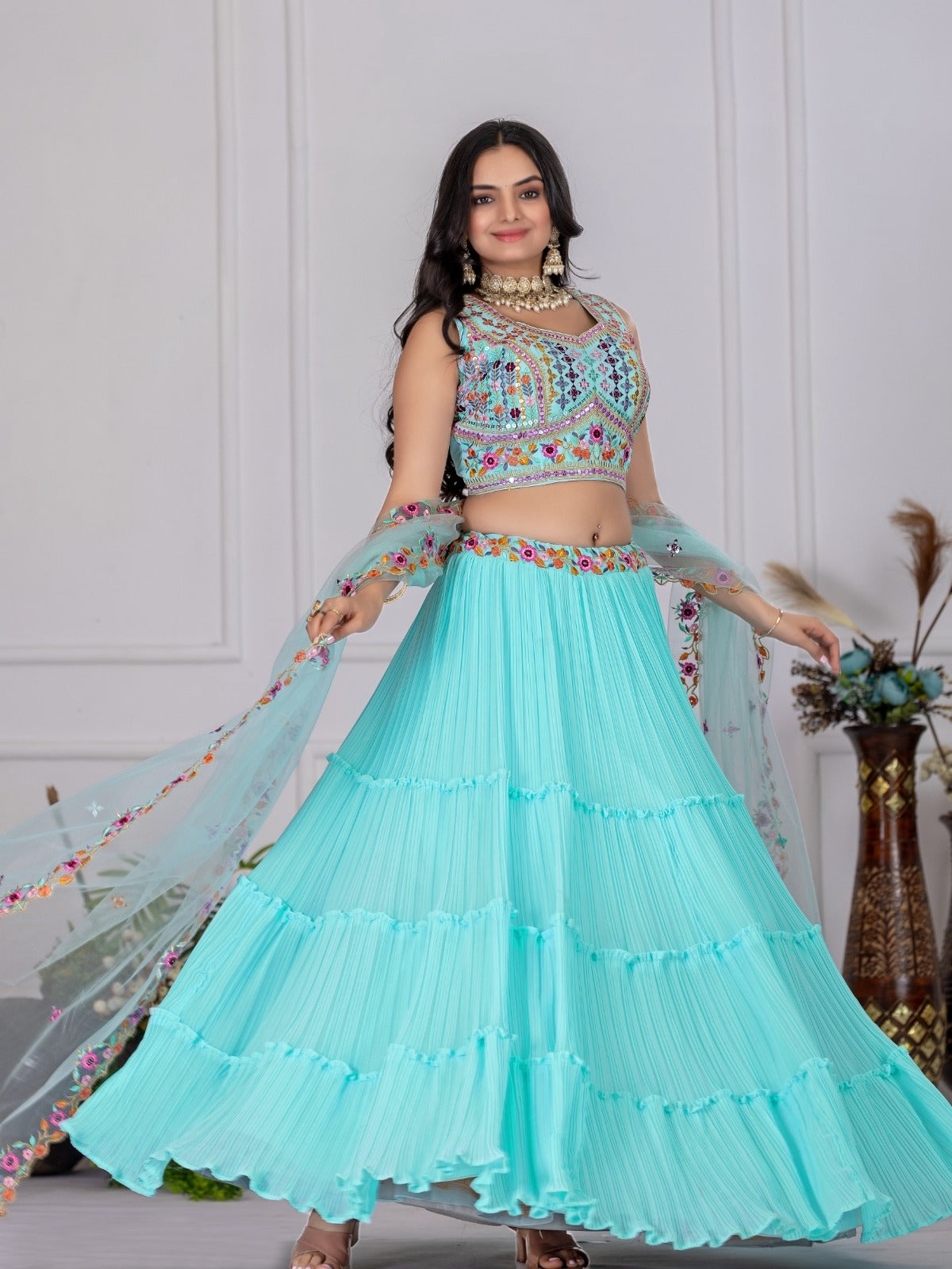 Sky Blue Premium Lehenga Choli Set
