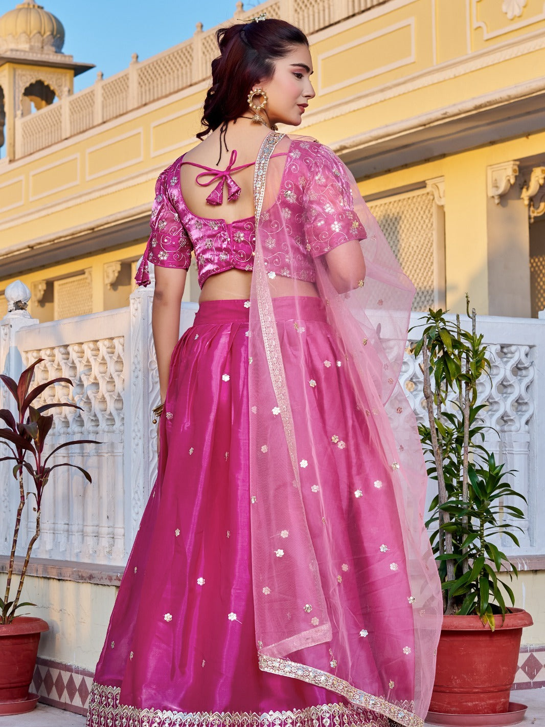 Monteliv Pink Embroidered Lehenga Set