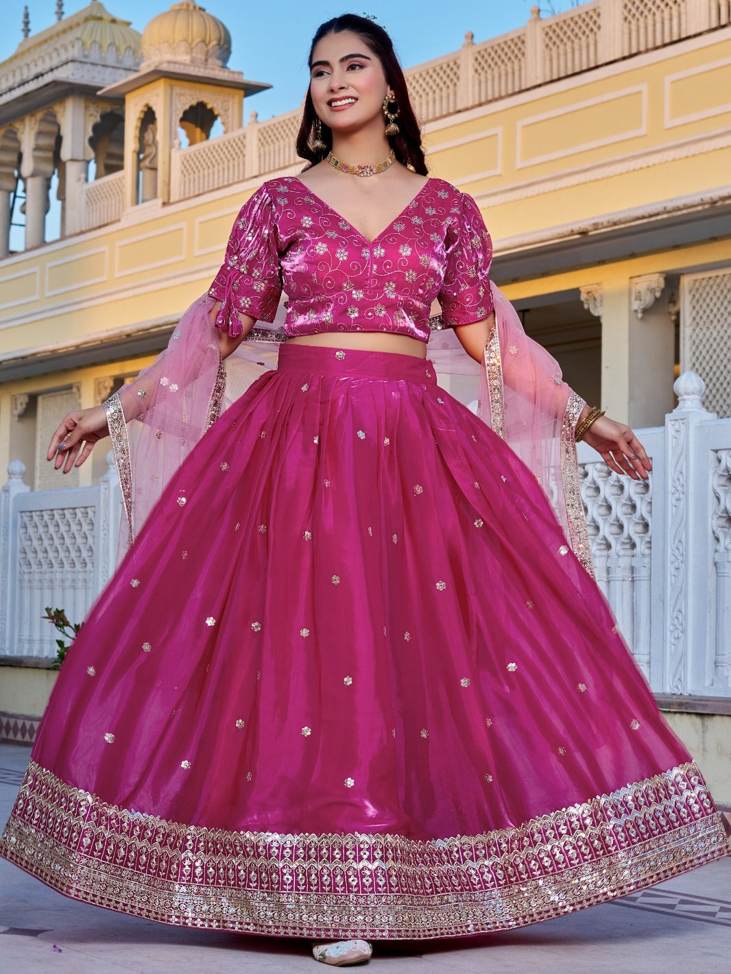 Monteliv Pink Embroidered Lehenga Set