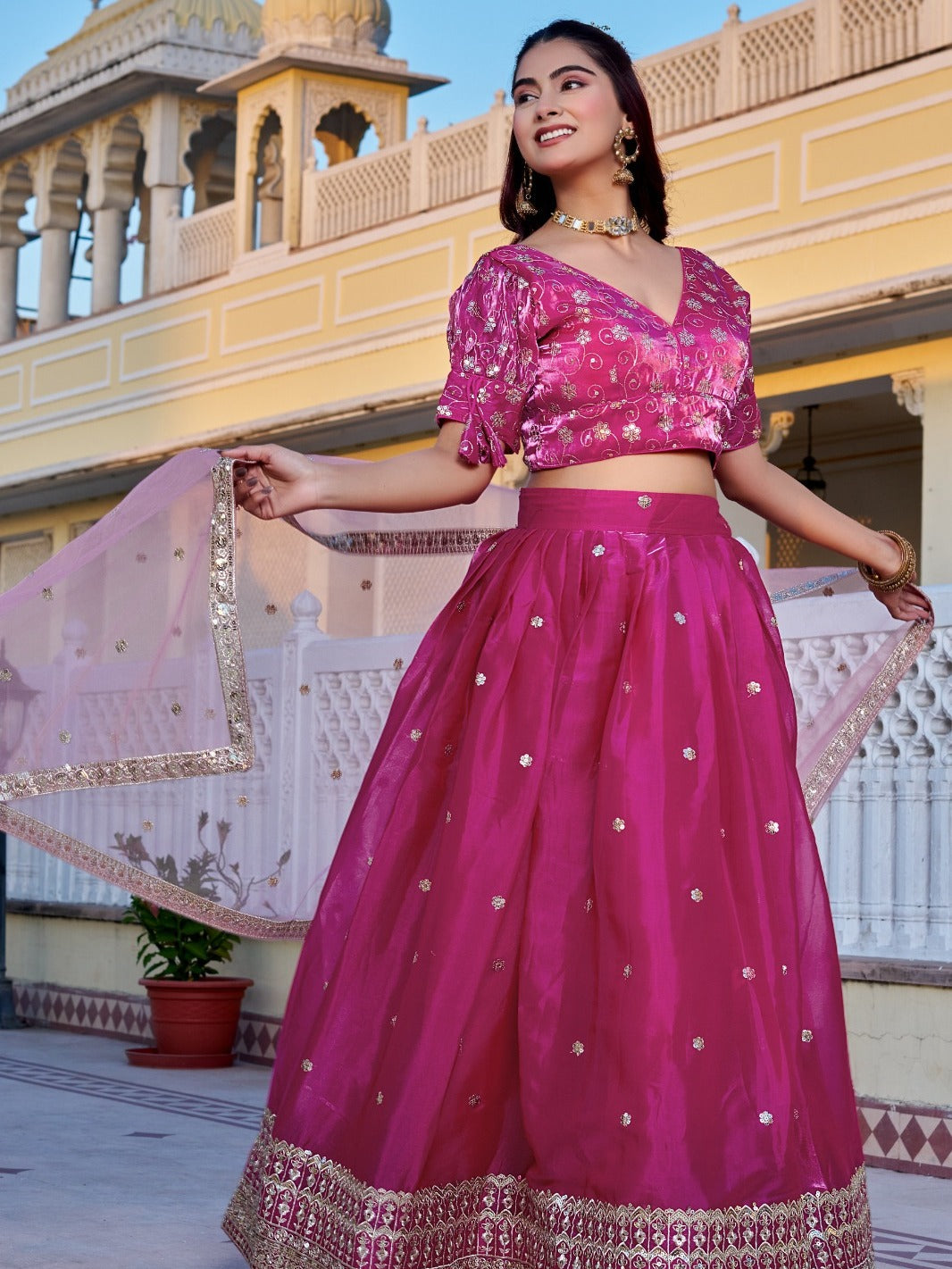 Monteliv Pink Embroidered Lehenga Set