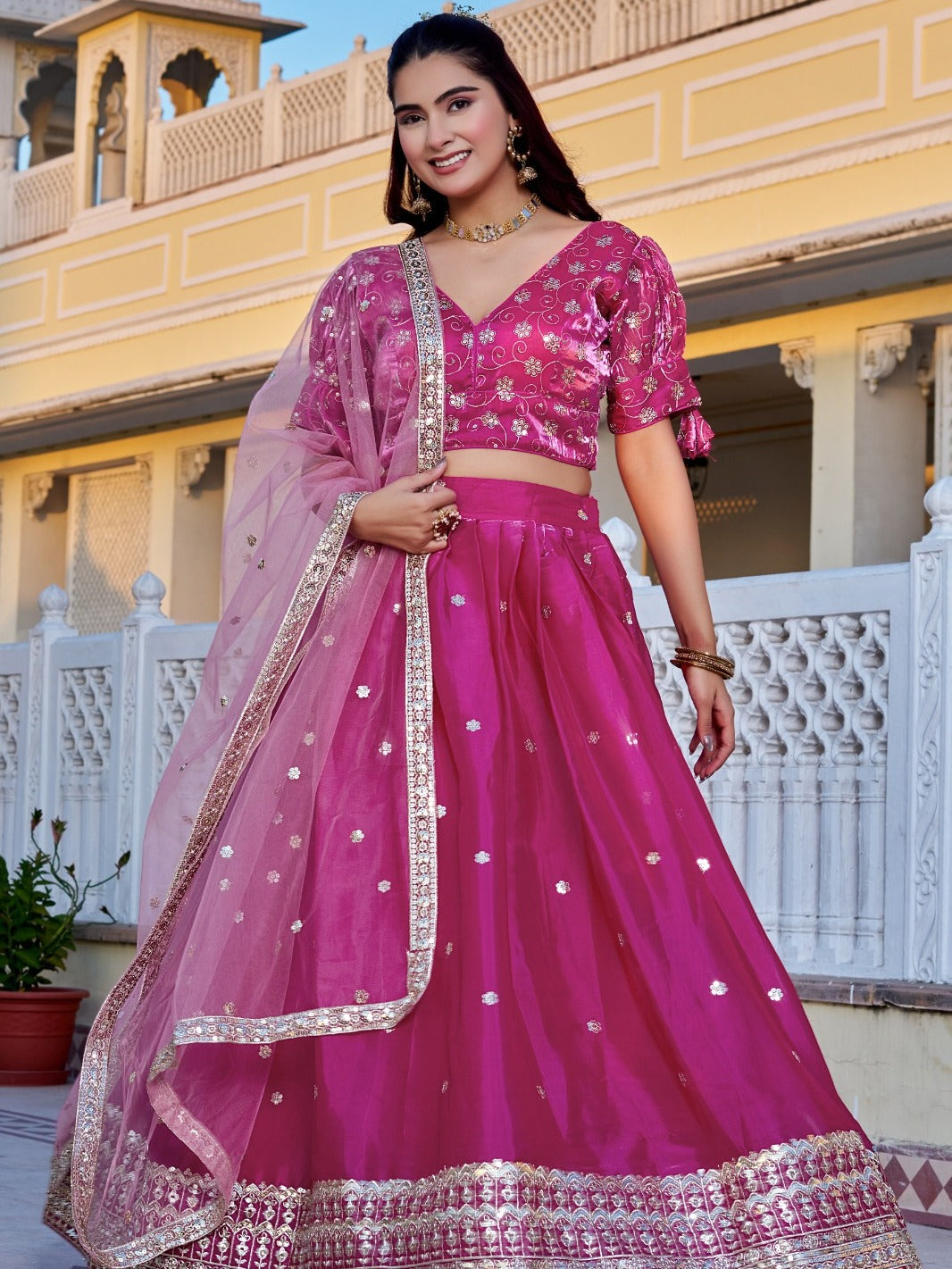 Monteliv Pink Embroidered Lehenga Set