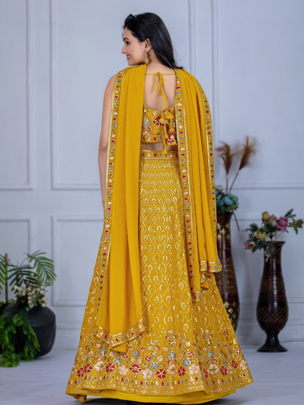 Monteliv Fox Georgette Semi-Stitched Lehenga Choli Set – Yellow