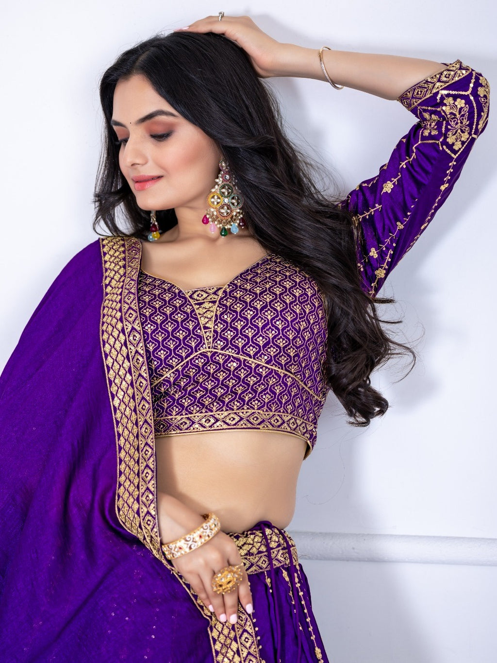 Monteliv Heavy Vichitra Silk Semi-Stitched Lehenga Choli with Embroidery & Dupatta