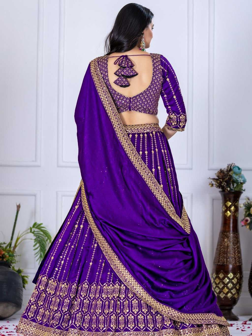 Monteliv Heavy Vichitra Silk Semi-Stitched Lehenga Choli with Embroidery & Dupatta