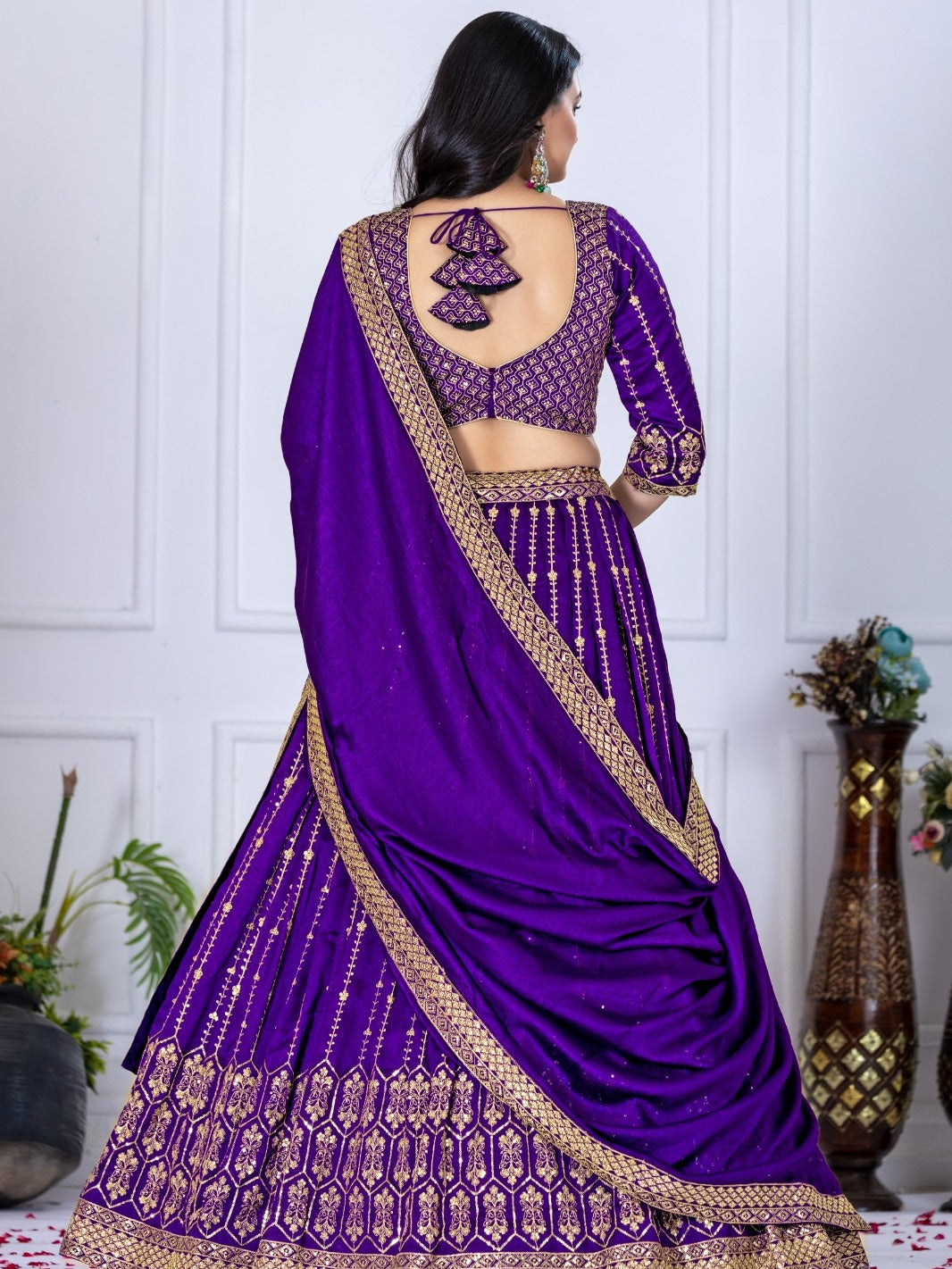 Monteliv Heavy Vichitra Silk Semi-Stitched Lehenga Choli with Embroidery & Dupatta
