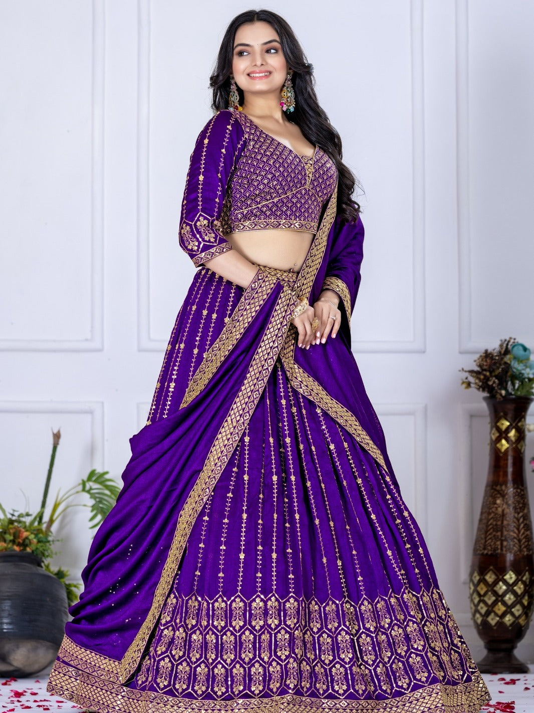 Monteliv Heavy Vichitra Silk Semi-Stitched Lehenga Choli with Embroidery & Dupatta