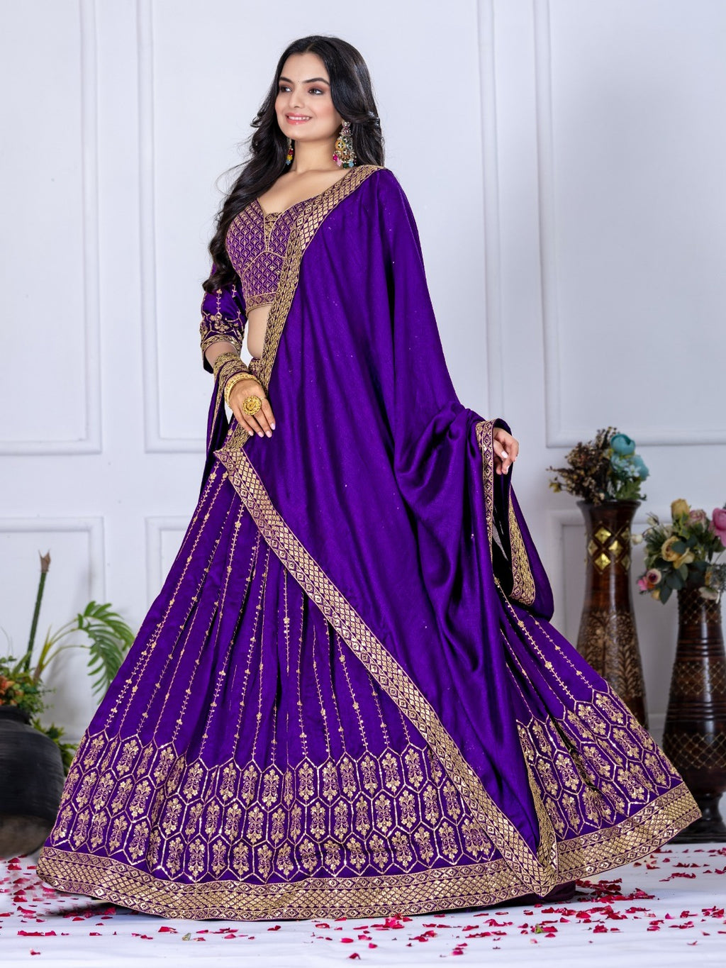 Monteliv Heavy Vichitra Silk Semi-Stitched Lehenga Choli with Embroidery & Dupatta
