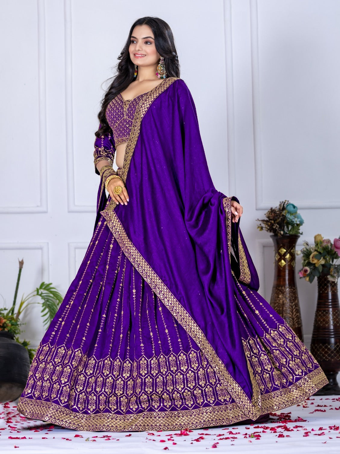 Monteliv Heavy Vichitra Silk Semi-Stitched Lehenga Choli with Embroidery & Dupatta