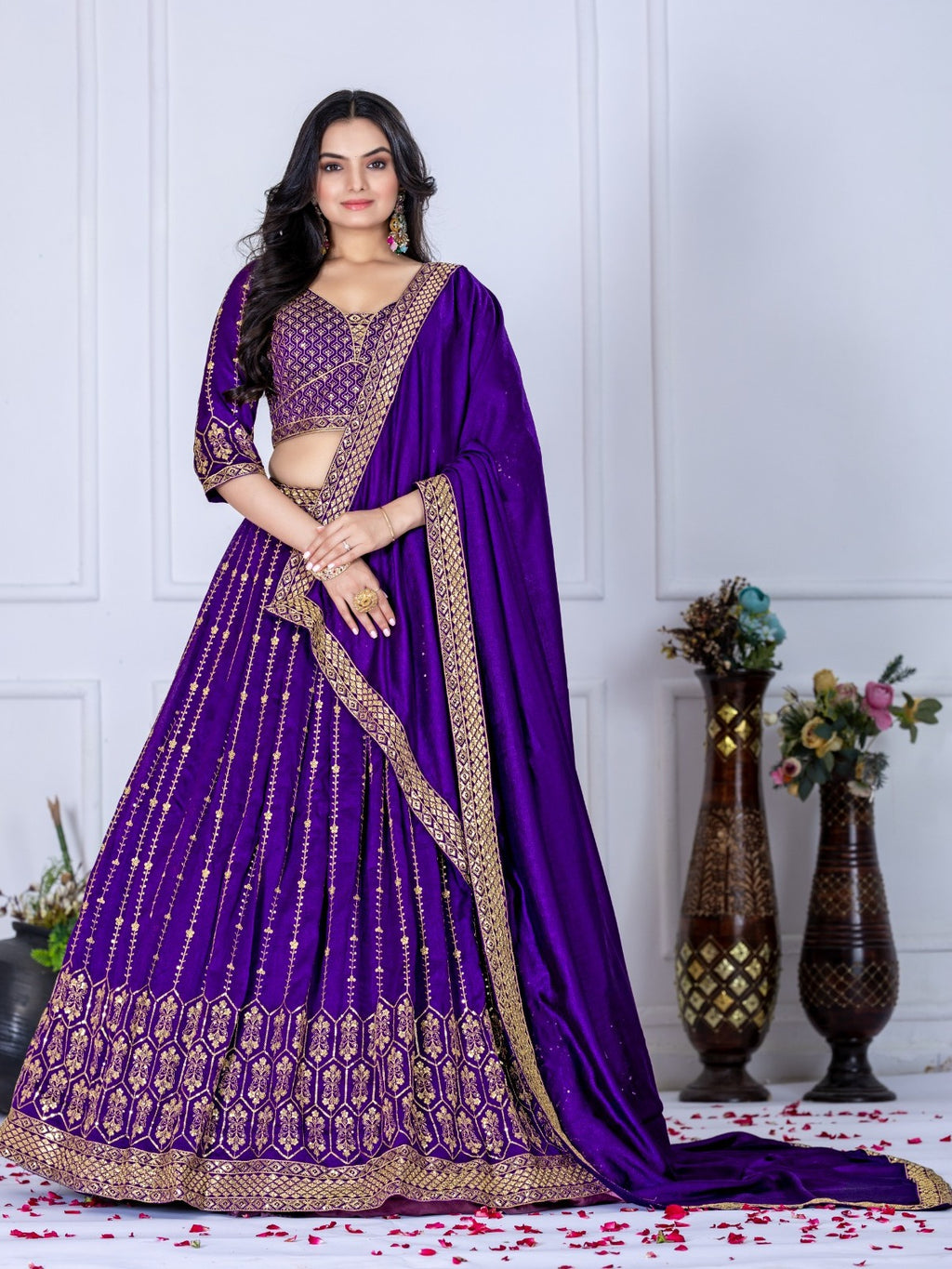 Monteliv Heavy Vichitra Silk Semi-Stitched Lehenga Choli with Embroidery & Dupatta