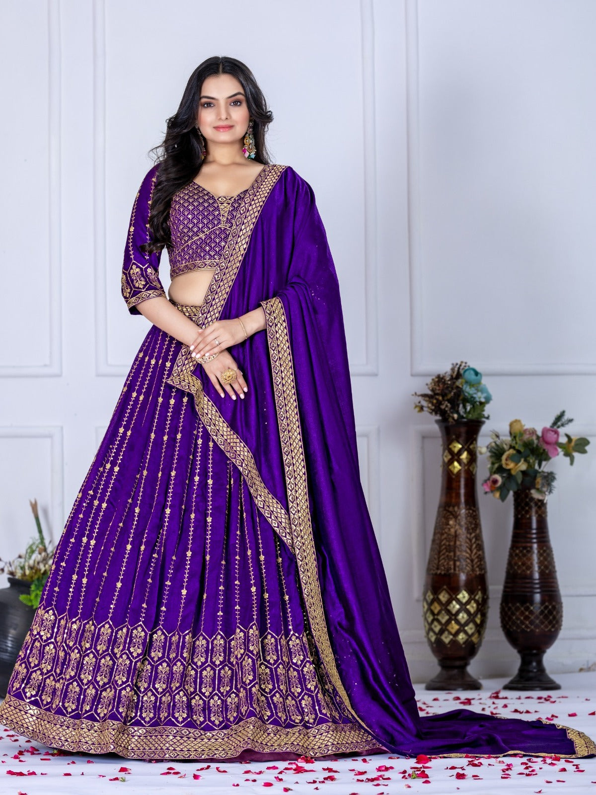 Monteliv Heavy Vichitra Silk Semi-Stitched Lehenga Choli with Embroidery & Dupatta