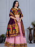 MonteliV Jacquard Lichi Silk Stitched Lehenga – Pink