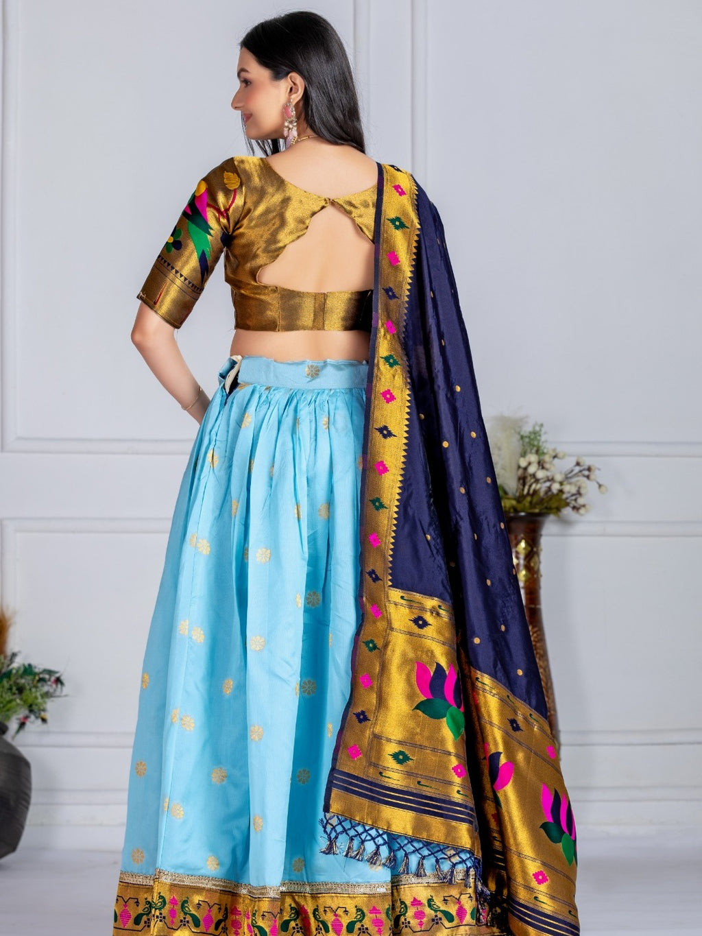 MonteliV Jacquard Lichi Silk Stitched Lehenga – Sky Blue