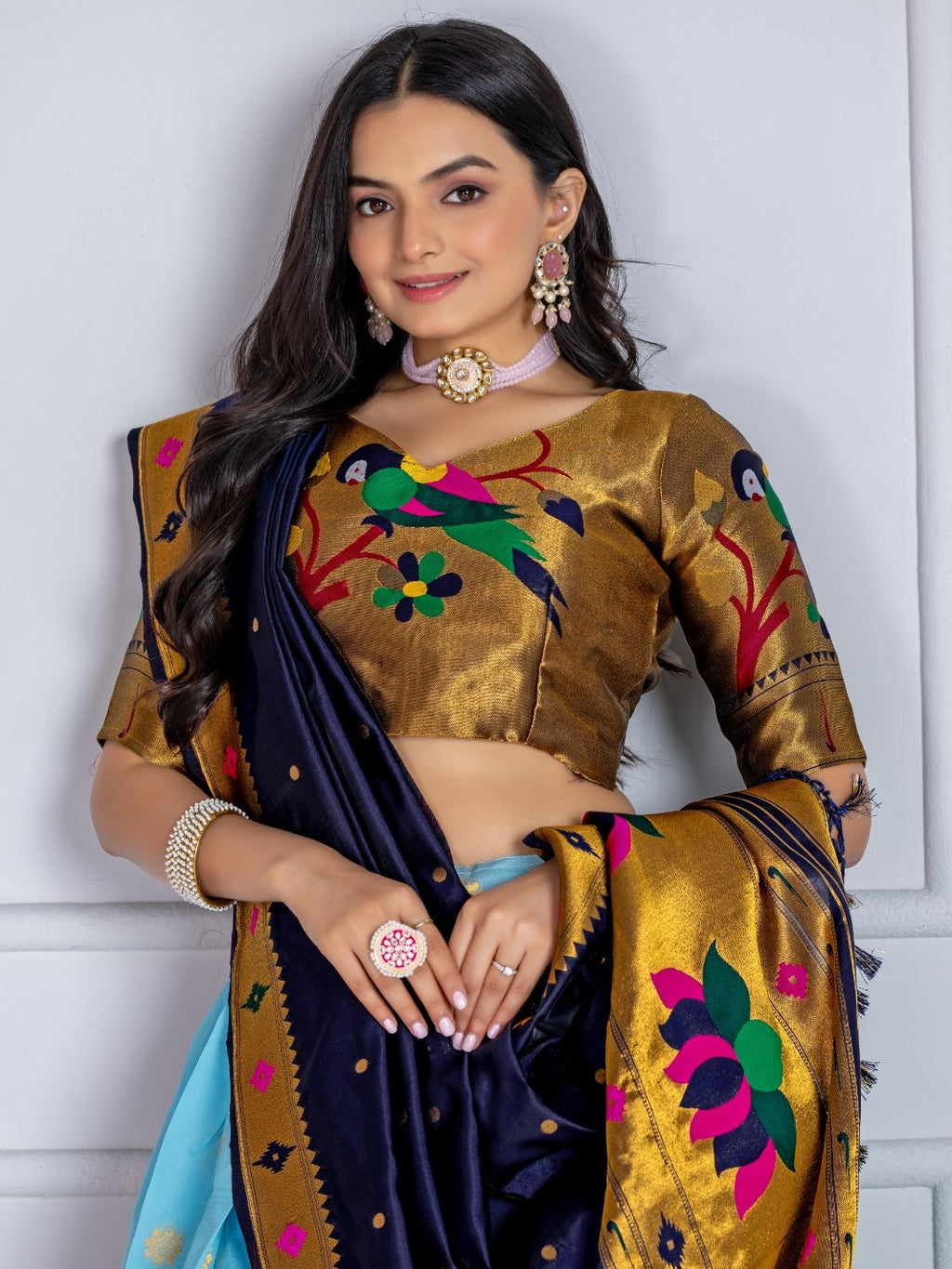 MonteliV Jacquard Lichi Silk Stitched Lehenga – Sky Blue