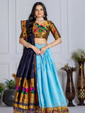 MonteliV Jacquard Lichi Silk Stitched Lehenga – Sky Blue