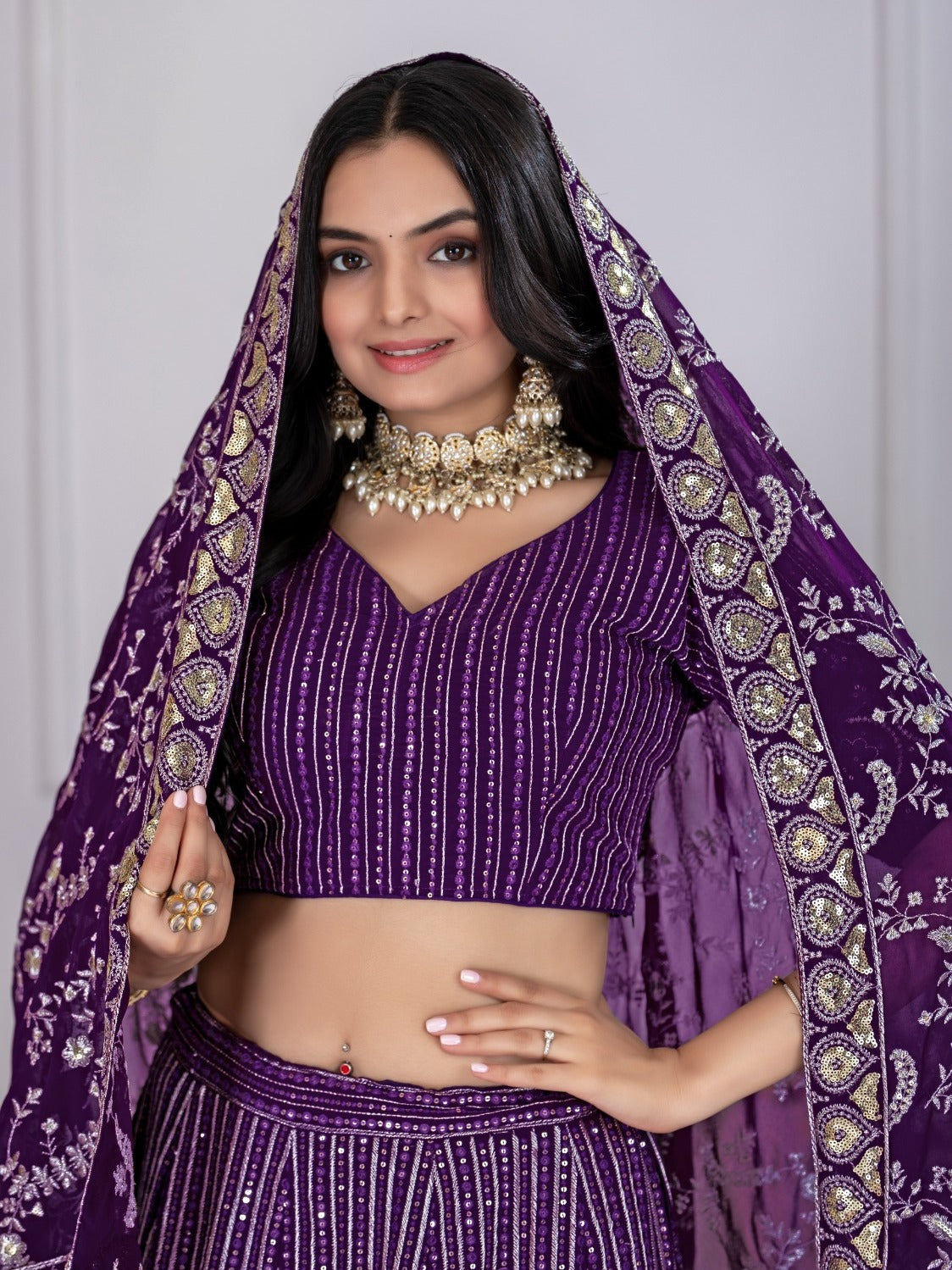 Royal Threads Fox Georgette Heavy Embroidered Lehenga Choli Set with Dupatta (Semi-Stitched)